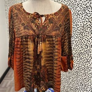 Orange tunic top blouse with tassels